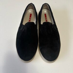 Prada Black Suede Slip-On Sneakers